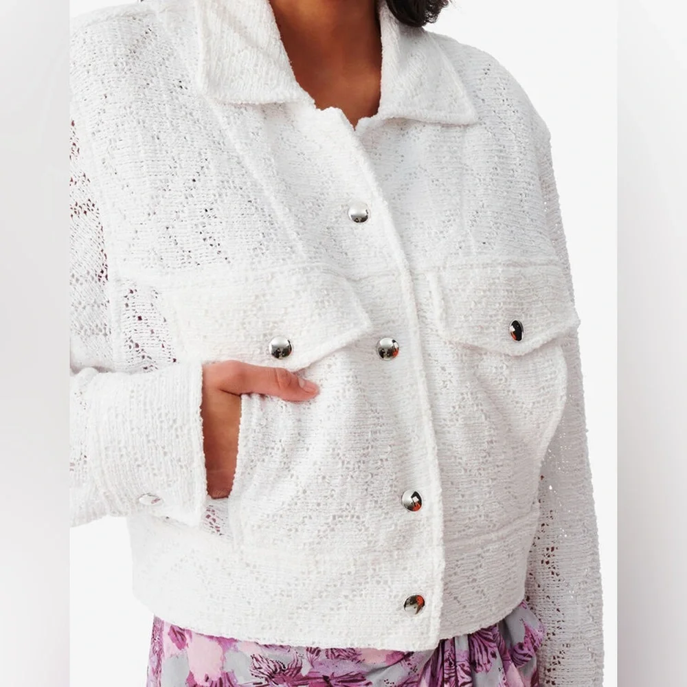 Iro Uliana Crochet Crispy White Snap Button Front Denim Style Jacket Size 36/4